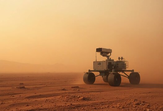 Exploring Mars Rover on Dusty Terrain