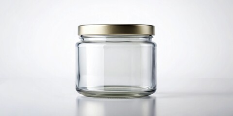 Clear Glass Jar with Gold Lid on White Background
