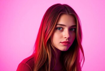 Naklejka premium Fashion Portrait with Pink Background