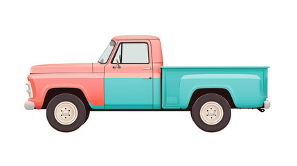 vintage pickup truck with two tone design featuring pink and turquoise colors, showcasing classic style and nostalgic charm. 