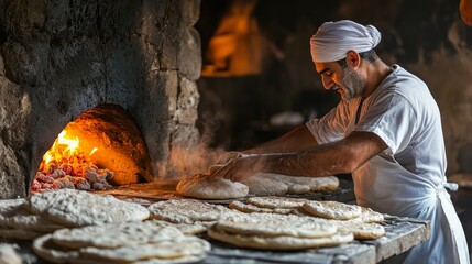 Making Ramazan pidesi, a traditional bread baked in a stone oven during Ramadan, in a Turkish bakery