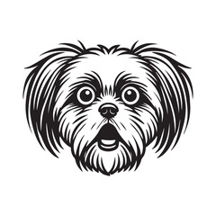 Lhasa Apso Dog Face Outline Clipart - Dog Face Logo - Dog Vector illustration in black and white
