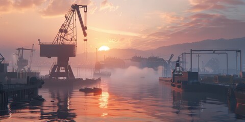 Fototapeta premium Sunset Over the Industrial Harbor