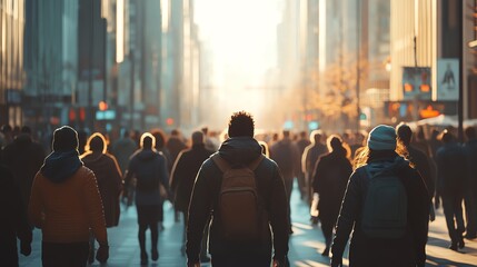 Obraz premium Crowd walking through a bustling city street