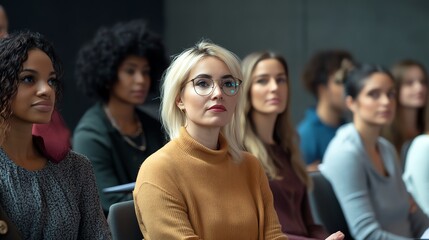 Obraz premium Diverse audience listening attentively at event