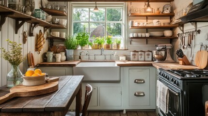 A charming country-style kitchen with a farmhouse sink