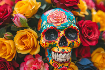 Fototapeta premium Beautiful greeting card with bright holiday composition for happy to joy celebrate dia de muertos