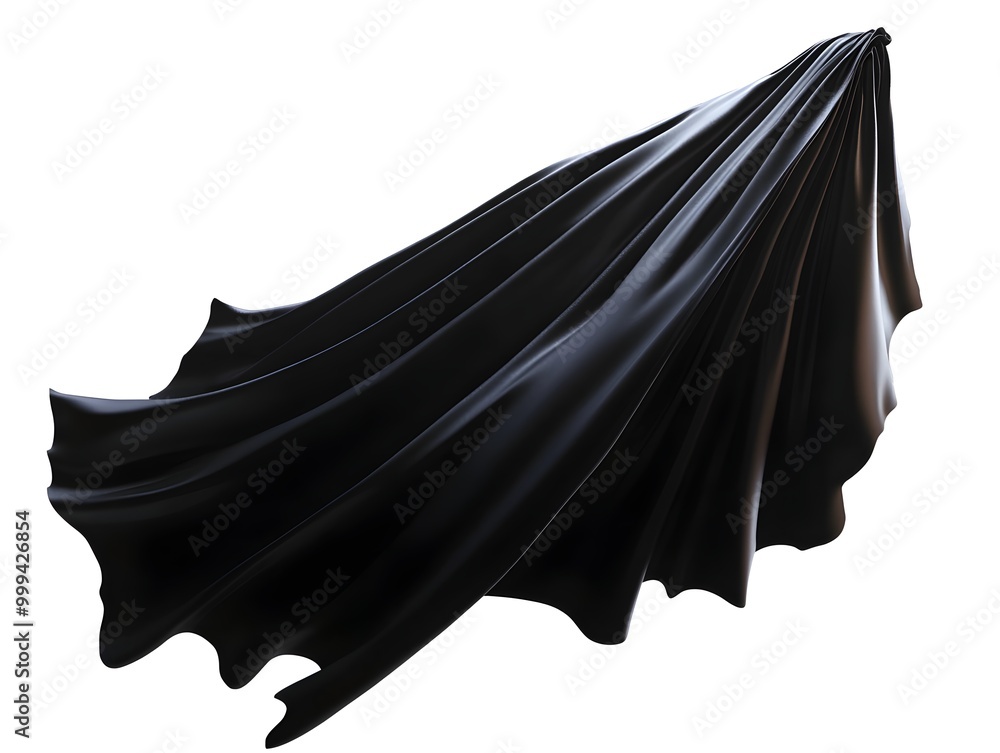 Poster floating vampire cape with glowing edges billowing in the wind casting shadows on white background