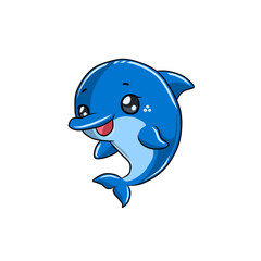 Cartoon blue dolphin jumping with a cute smiling expression