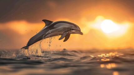 Vibrant Dolphin Leaping at Sunset - Perfect for Marine Life Posters, Cards, and Wall Art