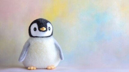 Obraz premium Adorable Tiny Penguin Plush Sitting on Soft Pastel Background