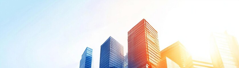 Obraz premium American business skyscraper on a white background flat design side view corporate architecture water color Triadic Color Scheme