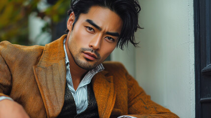 Portrait of a Handsome Man in a Brown Suit