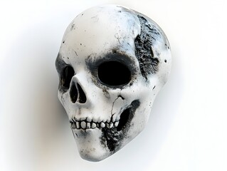 Haunting Halloween 3D Skull Mask with Ghastly Features Rendered Against White Background