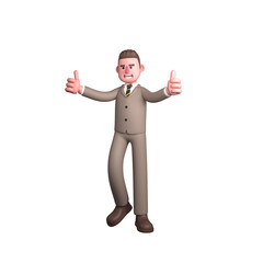 3D Male Lawyer in Office.  A male lawyer is standing with both hands raised showing his two thumbs. Legal Consultation