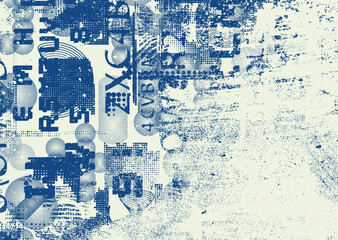 Background with glitch distorted grunge textures . grunge background texture with halftone dots, glitched shapes, textures and lines .Screen print vector background with grunge textured surface.