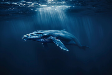 Fototapeta premium Fantastically beautiful majestic huge whale in ocean