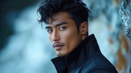 Handsome Asian Man in Black Jacket