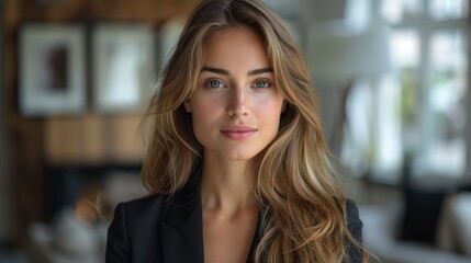 Fototapeta premium She is wearing a black jacket and she is smiling