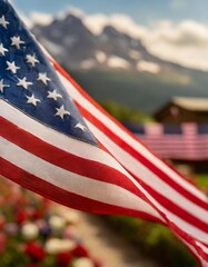 Isolated American flag with depth of field showcasing stars and stripes in vibrant colors