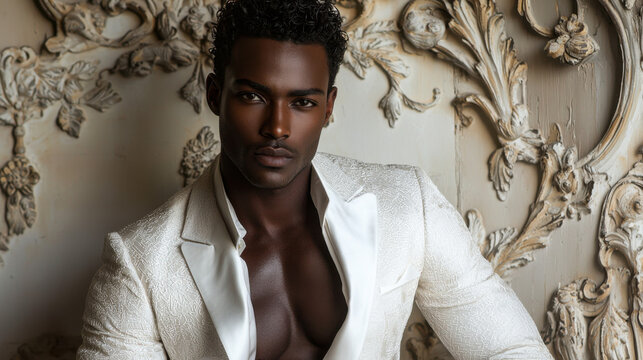Elegant Black Man in White Suit