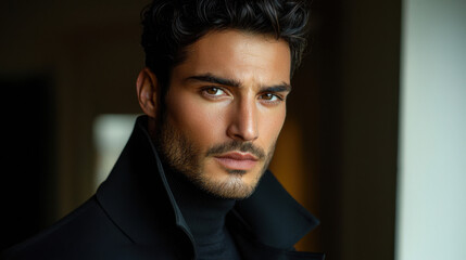 Portrait of a Handsome Man with a Serious Expression
