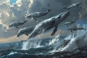 Fototapeta premium Fantastically beautiful majestic huge whale in ocean