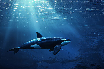 Naklejka premium Fantastically beautiful majestic huge whale in ocean