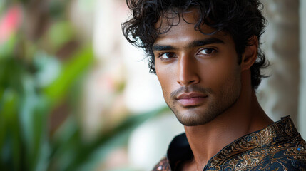 Handsome young man with curly hair
