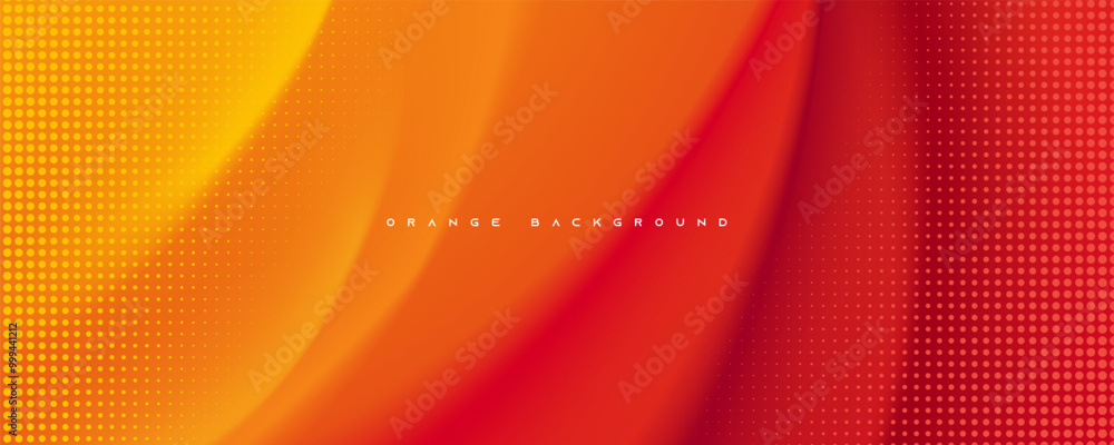 Poster orange abstract background wavy shape and dots design vector