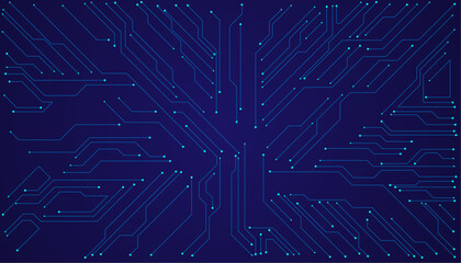 Vector illustration fantastic digital technology. Technology lines circuit and dots on blue background, circuit board network connection.