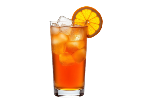 Refreshing Iced Cocktail in Crystal Glass with Orange Slice – Isolated Beverage Image for Bar, Drinks, and Summer Theme – Alcoholic and Non-Alcoholic PNG Photo