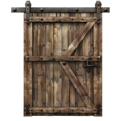 Rustic Wooden Barn Door with Hardware Details on Transparent Background