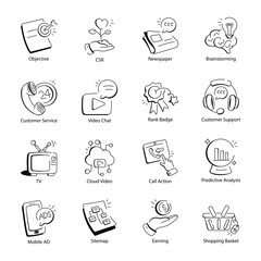 Basic RGBCollection of Marketing and Business Doodle Style Icons 

