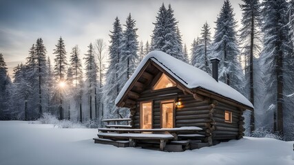 cabin with winter