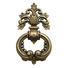 Ornate Door Knocker with Elegant Design Details on Transparent Background