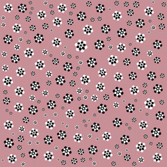 Black and white floral design set against a purple square grid background. Ideal for modern designs, wallpapers, and fabric patterns.