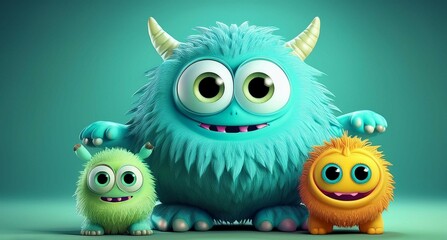 Ilustración de un monstruo tierno y colorido sobre un fondo de color sólido