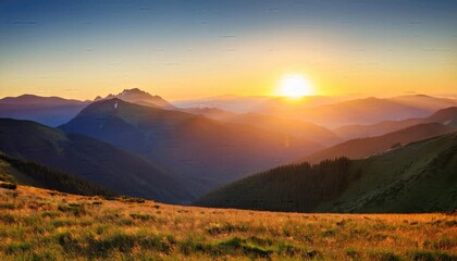 Copy space text, sunset over the mountains, mountains landscape at sunset or sunrise