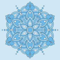 Decorative Blue and White Color Mandala Design. Ornament Vector Illustration with Background. Mandala Snowflake.