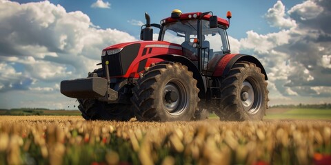 Obraz premium Red Tractor in a Field