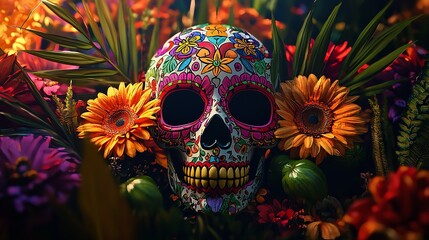 Vibrant Day of the Dead Skull A Mexican Celebration