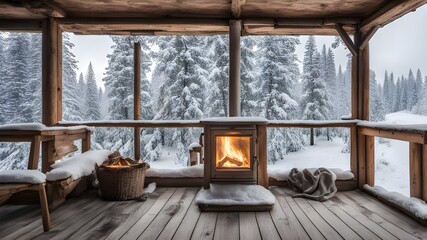cabin with winter