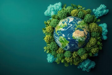 A vibrant representation of Earth surrounded by lush greenery, symbolizing nature's beauty and environmental awareness.