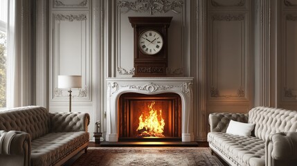 A refined parlor room with a fireplace