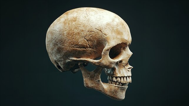 Side View of Human Skull on Isolated Black Background