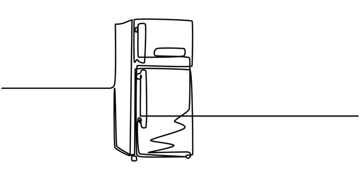recommend clip art: Open retro refrigerator continuous line drawing. One line art of home appliance, kitchen, electrical, freezer, food storage, One single line drawing of refrigerator home appliance. Electricity kitchen
