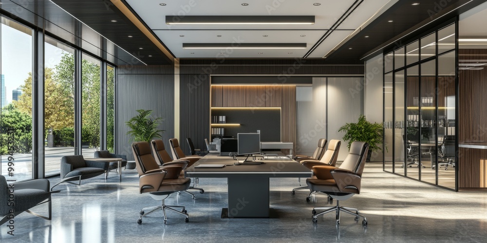 Poster a modern office setting where professionals manage fiscal responsibilities using advanced financial 