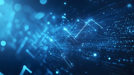 Obraz premium Light arrow circuit on blue background illustration, copy space composition, business growth digital concept. 