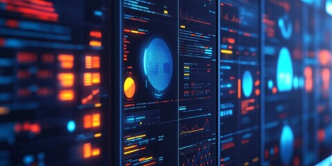 Obraz premium Detailed image of a DevOps dashboard, monitoring real-time performance metrics, server health, and resource usage for system reliability.